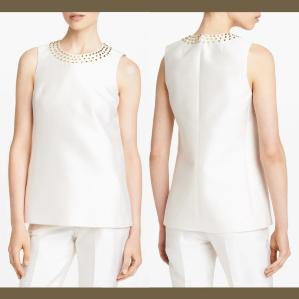 NWT $1,395 Michael Kors‎ [SIZE 10 ] Studded Silk & Wool Top in Off White #2382